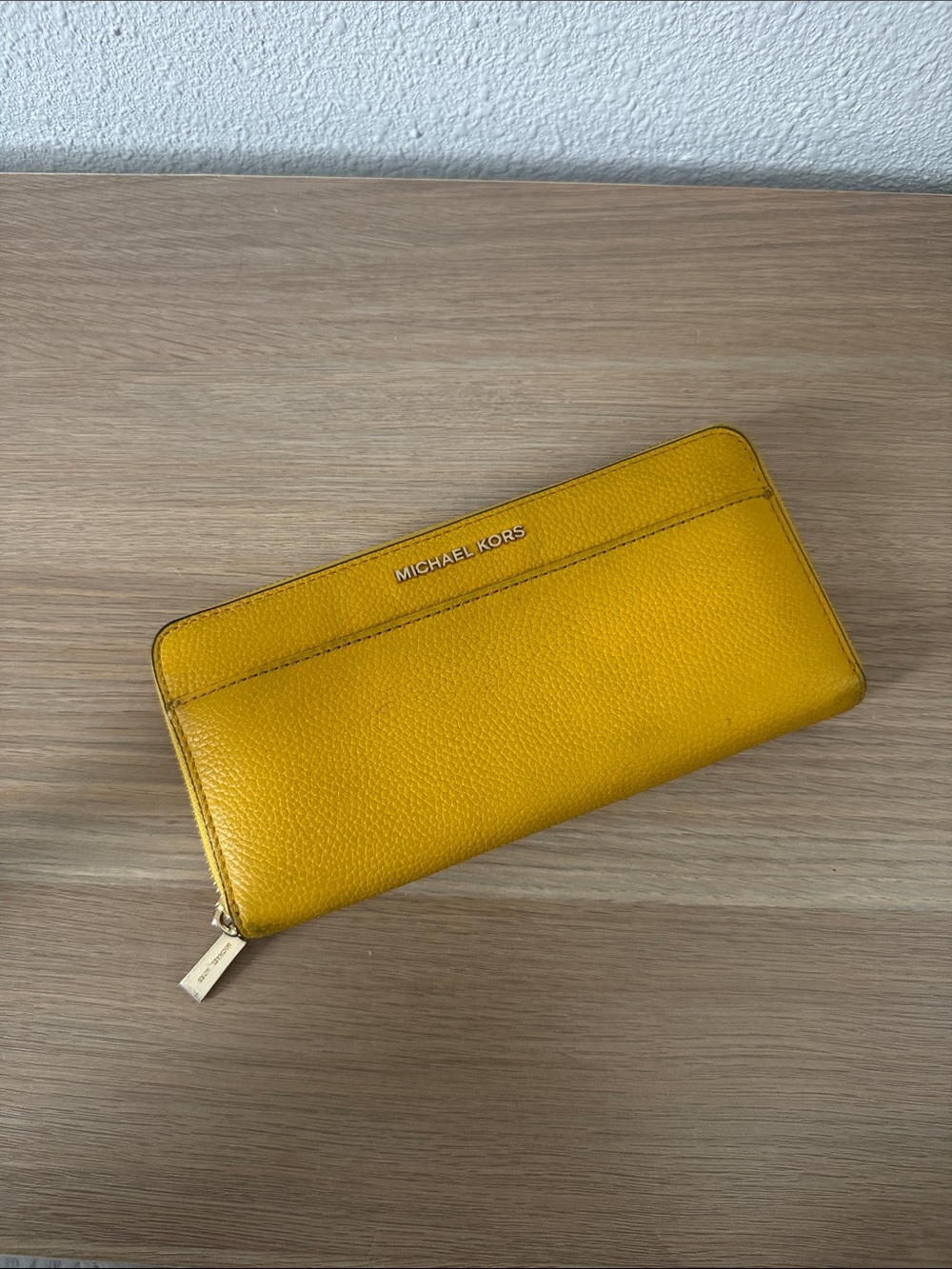 Michael Kors Mustard Yellow Pebbled Leather Zip Wallet